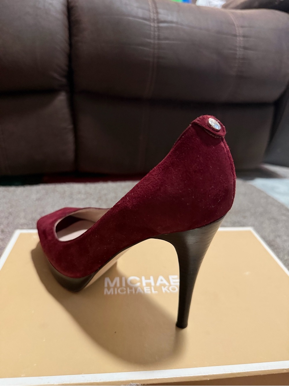 MICHAEL Michael Kors Burgundy Suede Peep-Toe Stilettos - Picture 4 of 6